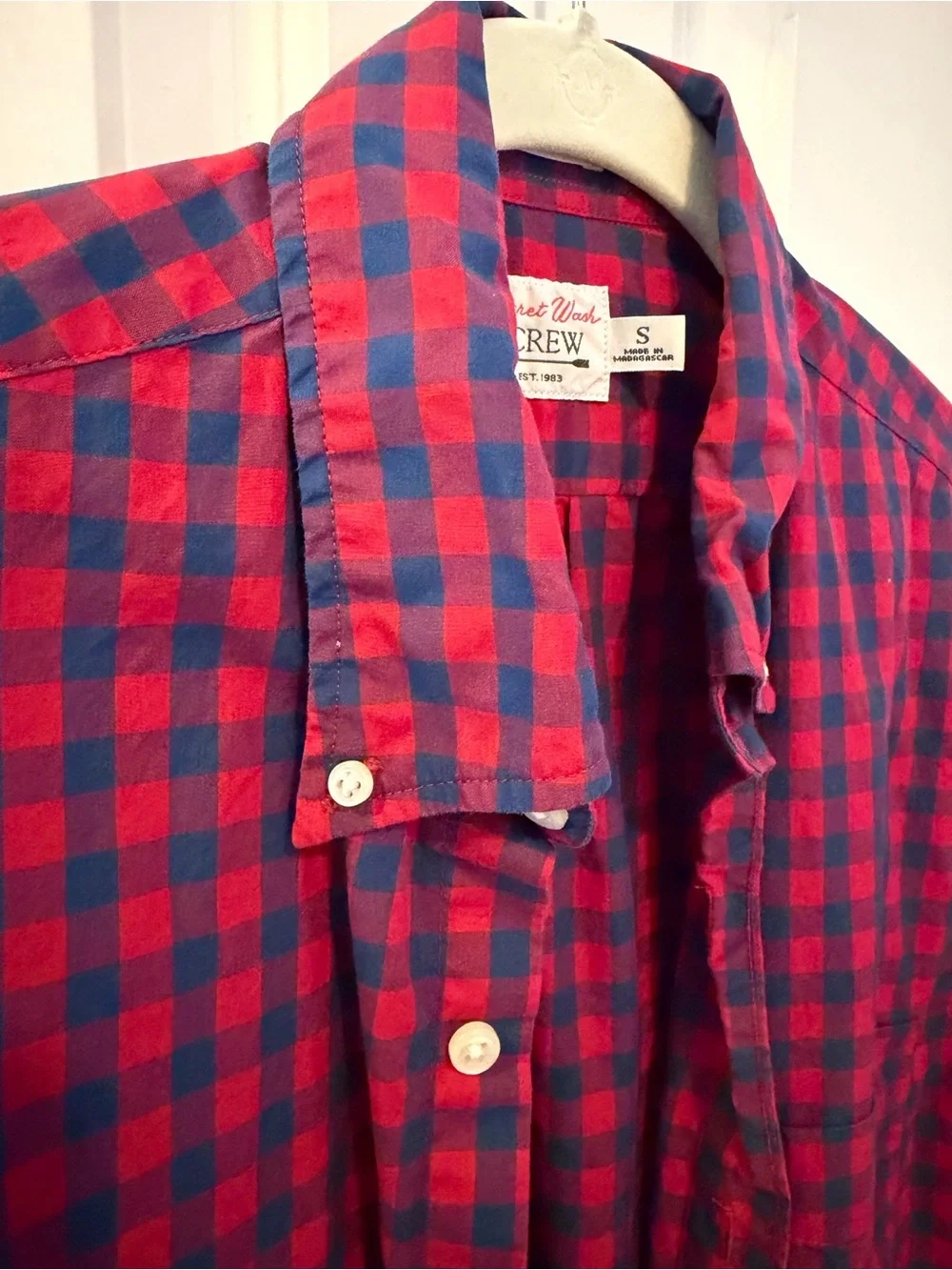 J. Crew Men’s Red & Royal Blue Check Button-Down Shirt
